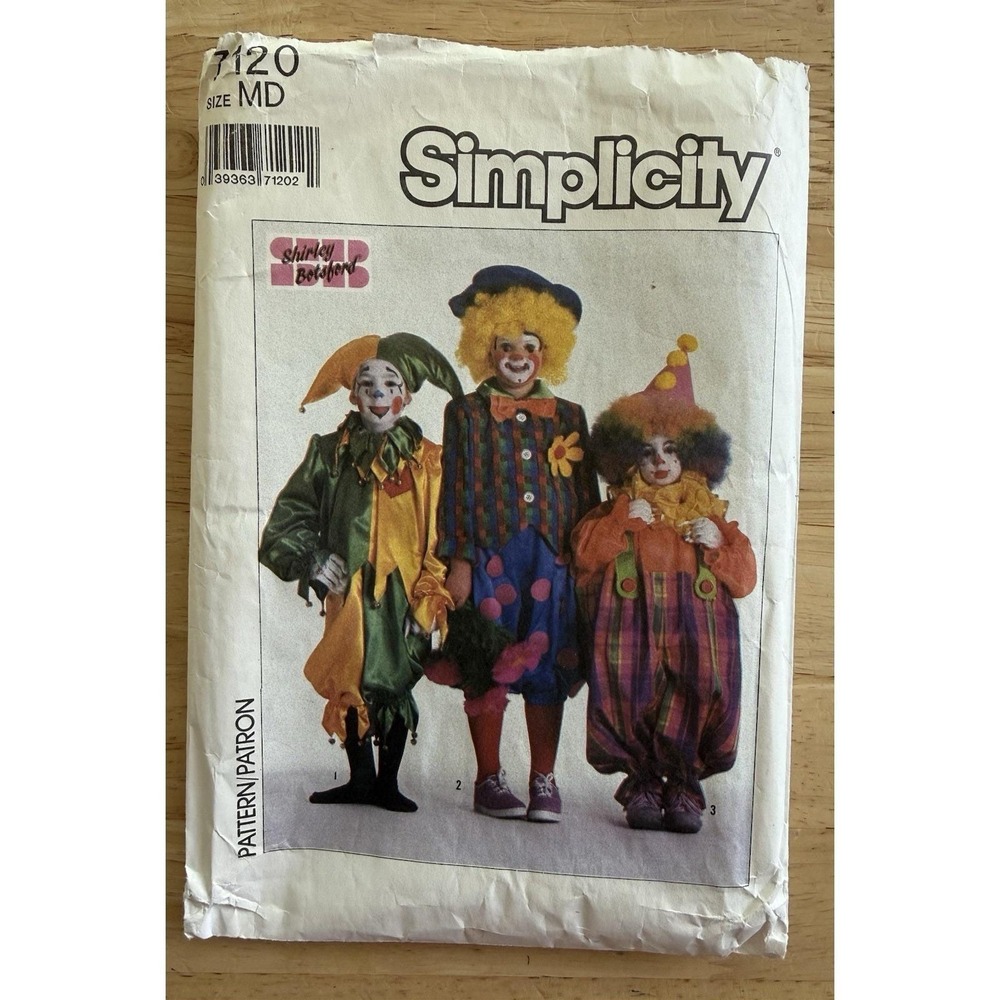 Simplicity Shirley Botsford Designed Pattern 7120‎ Clown Jester Hobo Costume 6-8